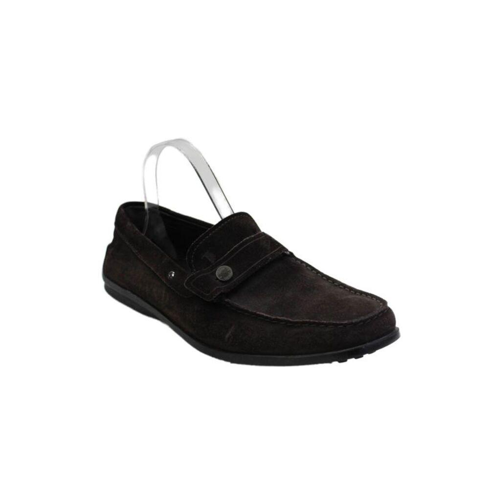 Tods Mens Suede Embellished Slip On Loafer Shoes Dark Brown Size 8